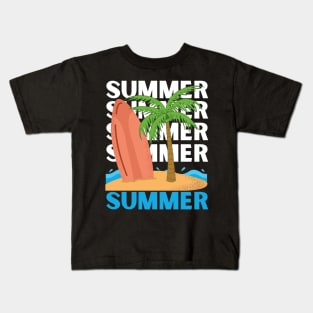 Hello summer sunset Beach summertime Adventure travel lover palm tree sun Kids T-Shirt